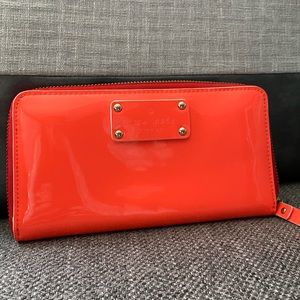 Kate Spade Patent Leather Orange Zip Top Wallet